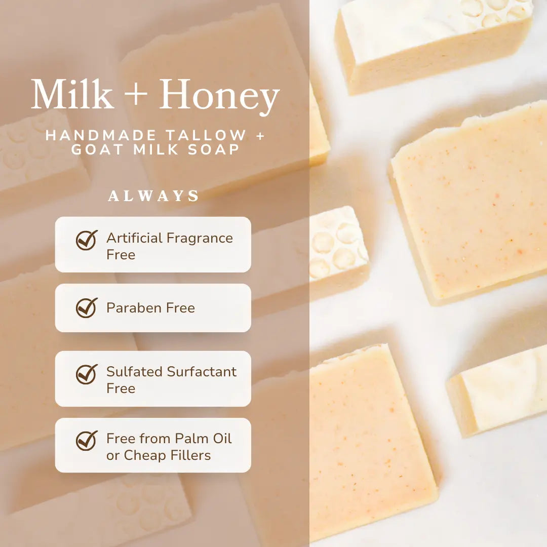 Milk + Honey Fragrance Free Handmade Tallow and Goat Milk Soap Bar Pretty farm girl