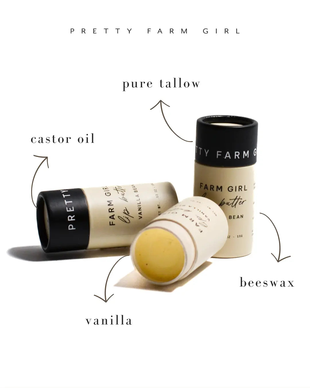 Vanilla Bean Tallow Lip Butter in Eco-Friendly Travel Tubes Pretty farm girl