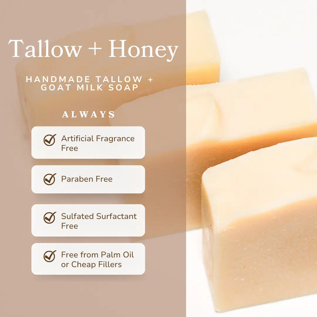Pure Tallow + Honey Fragrance Free Handmade Tallow and Goat Milk Soap Bar Pretty farm girl