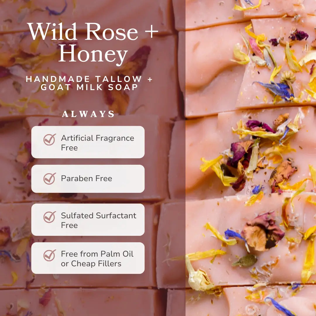Wild Rose + Honey Handmade Tallow and Goat Milk Soap Bar Pretty farm girl